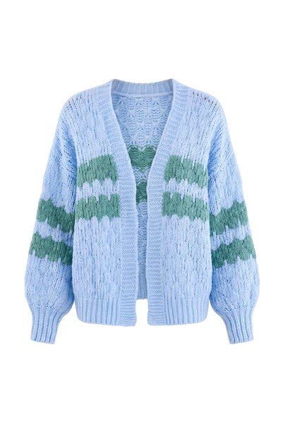 Trendyol Collection Light Blue Patterned Soft Textured Knitwear Cardigan Twoa...