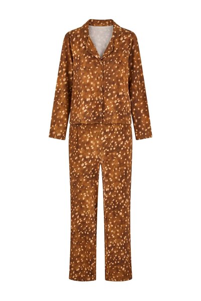 Trendyol Collection Brown 100% Cotton Bambi Patterned Shirt Knitted Pajamas S...