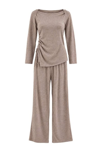 Trendyol Collection Brown Cotton Plain 30/1 Combed Single Jersey Knitted Paja...