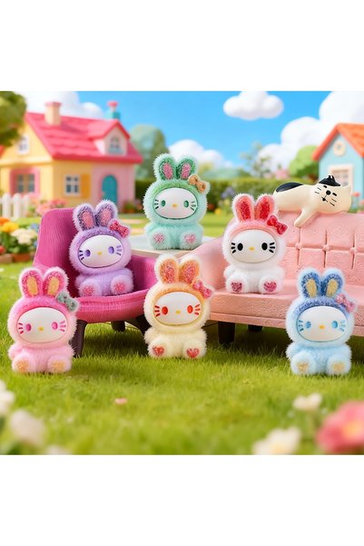BANDAI 5pcs random Cute flocked gradient rabbit blind box accessory, trendy t...