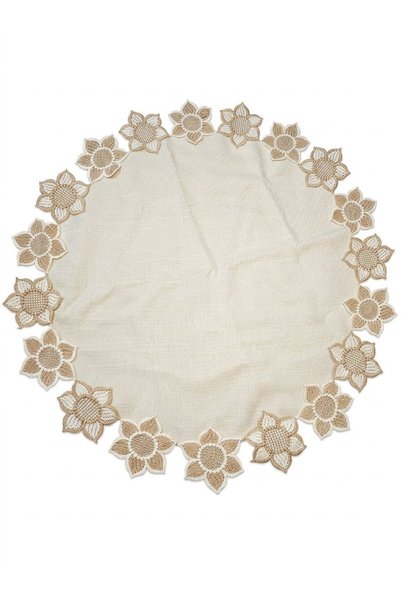 OSM Naperon mare rustic crem cu bordură florală brodată