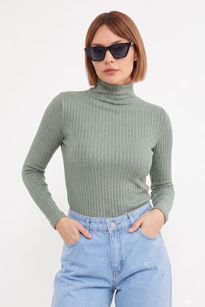 Fulla Moda Fitilli Balıkçı Yaka Slim Fit Bluz