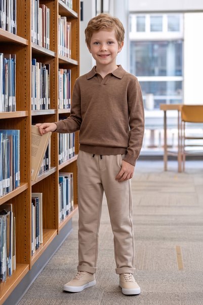 Fulla Moda Double Leg Boy's Trousers with Tie Waist