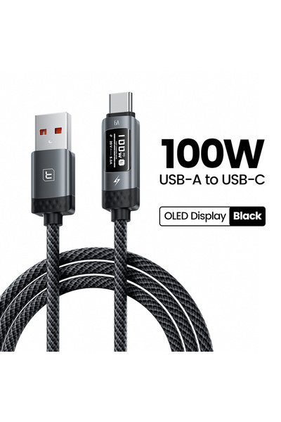 Toocki 1m 1PCS Black 100W USB A Cbale Fast Charging OLED Digital Display 6A U...