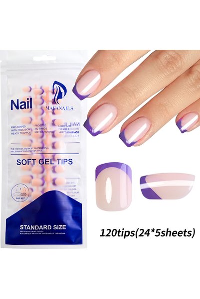 Choice4 Purple-120pcs 120/240Pcs French Short Square False Nails 12-Sizes Ful...