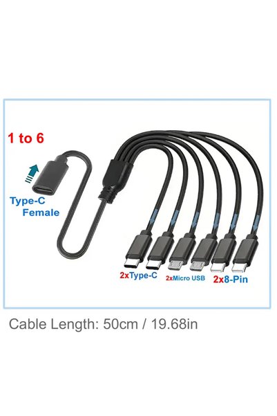 Choice 1 to 6 in 1 3/4/6 Port Type C Female to Male Extension Cord USB-C Spli...