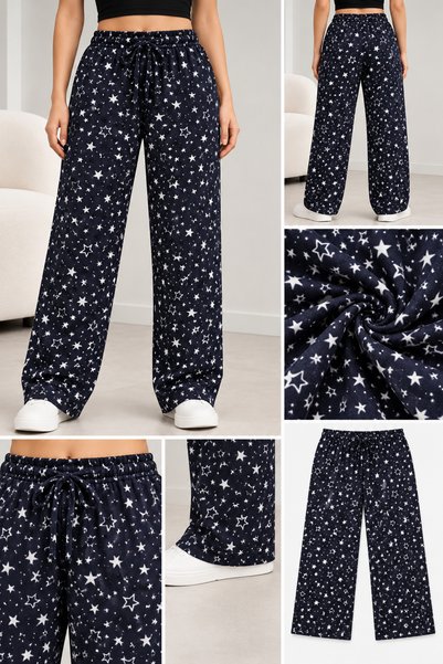 Çimen Spor Giyim Kadın Desenli Pijama Altı Rahat Kesim Lastikli Bel Büyük Bed...