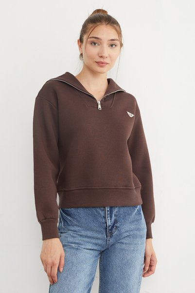 Fulla Moda 3 İplik Üçgen Metal Armalı Sweatshirt