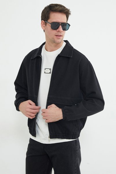 Fulla Moda Zippered Polo Collar Oversize Denim Jacket