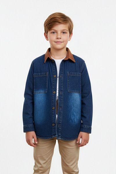 Fulla Moda Velvet Detailed Buttoned Boys' 2-Piece Set