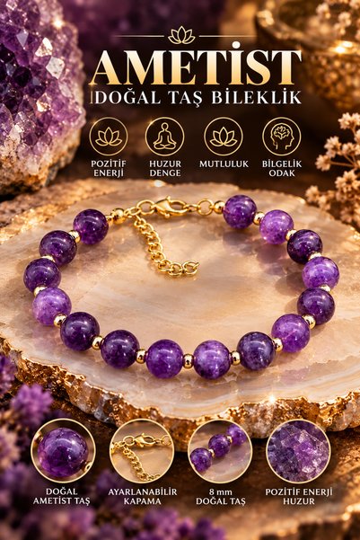 NBS Beautiful Naturel Stones سوار من حجر الجمشت الطبيعي قابل للتعديل بجودة مم...