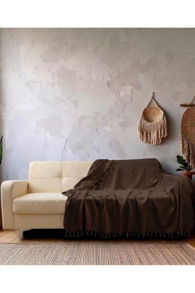 home otanticca Kahve Saçaklı El Bağlamalı Koltuk Örtüsü 180x210cm