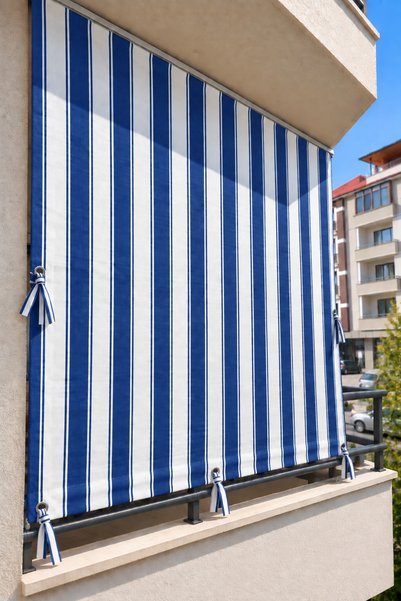 perhal perde ve halı Mavi Beyaz Çizgili Balkon Perdesi, Balkon Çadır Brandası...
