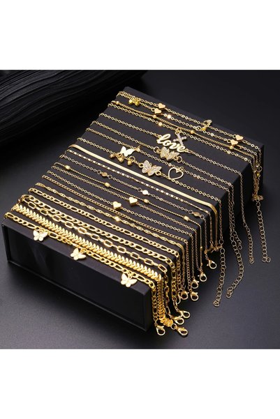 Choice AYA6347801 16pcs Minimalist Heart Pearl Rhinestone Snake Chain Bracele...