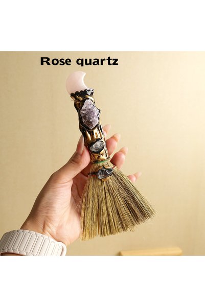 Choice1 1PC rose quartz 1PC Natural Crystal Moon Besom Gem Magic Broom Crafts...