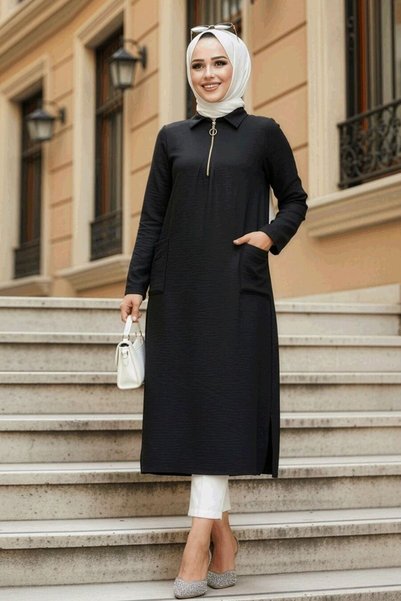 N.S NEVA STYLE Black Hijab Tunic with Pockets 4771S