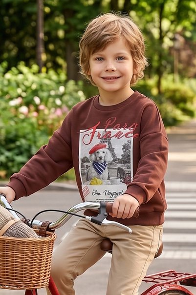 Fulla Moda Dog Printed Oversize Boys' Sweatshirt