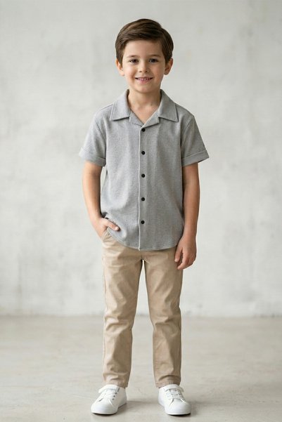 Fulla Moda Boy's Shirt with Folded Sleeves and Buttons