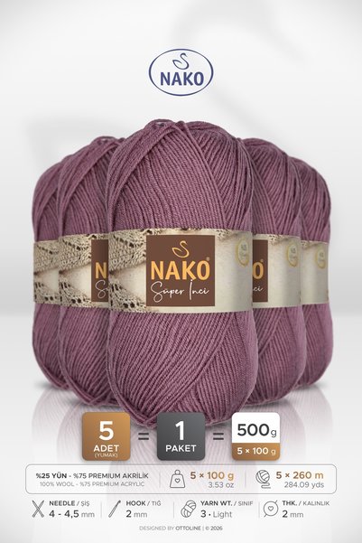 NAKO Super Pearl 275 Dusty Rose 5 bucăți fire de tricotat manual
