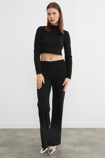 Fulla Moda Elastic Belt with Stones and Glitter Palazzo Pants