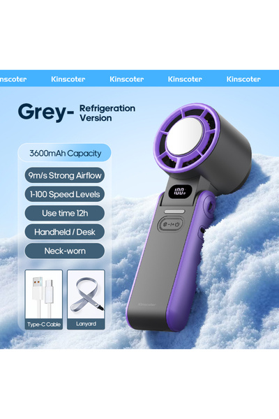 Choice7 A Grey ICE Portable High Speed Cooling Handheld Fan 3600mAh Rechargea...
