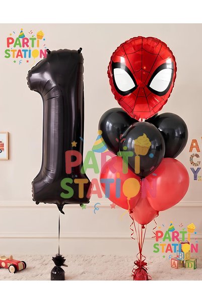 Parti Station 1 Year Old Spiderman - Birthday Party Set with Balloons and Bla...