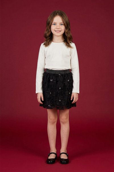 Fulla Moda Floral Elastic Waist Glittery Girls' Skirt