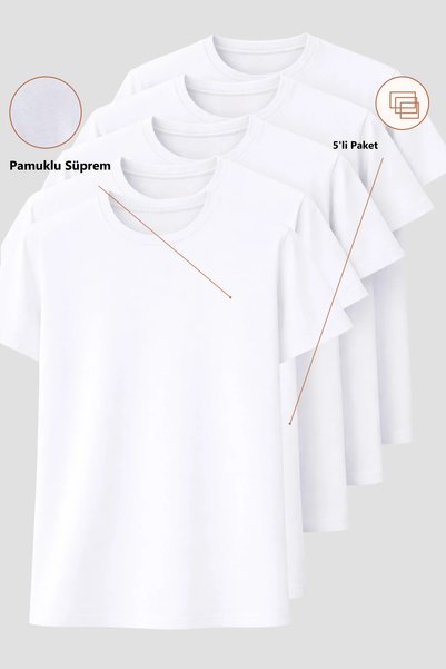 Freemen Set 5 tricou albe pentru bărbați, bumbac jerseu simplu 30/1, textură ...