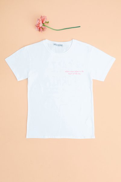 Fulla Moda California Printed Crew Neck Girls' T-Shirt