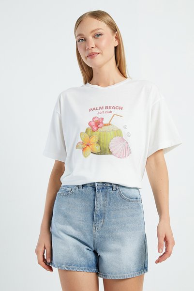 Fulla Moda Stoned Coconut Printed T-Shirt