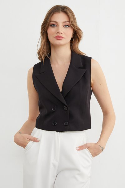 Fulla Moda Buttoned Double-Breasted Collar Vest