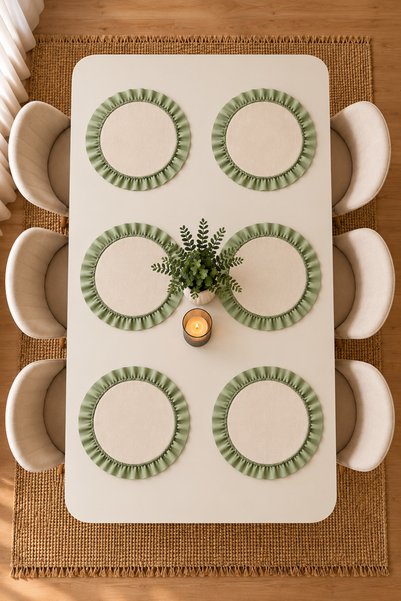 ZİLCA HOME Set of 6 Round Ruffled Plates – 33cm Fabric Placemats Cream