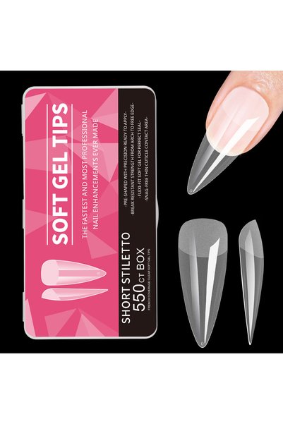 Choice 06-Stiletto 550pcs Soft Gel Nail Tips Medium Short Almond Coffin Stile...