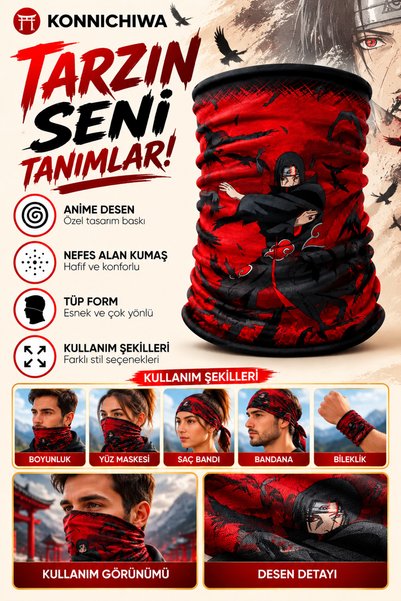 FG KONNİCHİWA Naruto İtachi̇ Printed Bandana Anime Face Mask and Neck Gaiter ...
