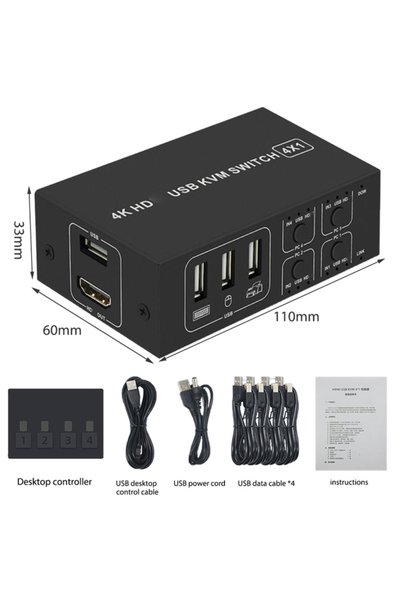Choice مفتاح USB KVM بـ 4 منافذ HDMI 4 في 1 مخرج 4K 60 هرتز HDMI USB Switch S...