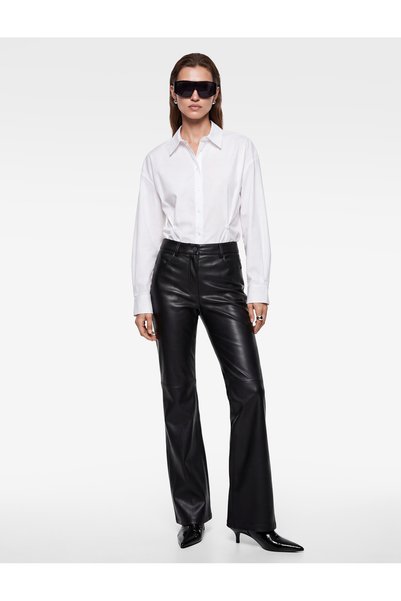 Koton Cotton Classic Collar Long Sleeve Pleated Oversize Poplin Shirt