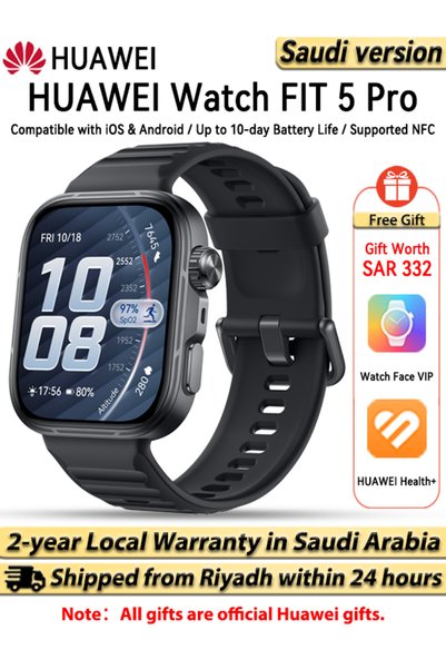 Huawei ساعة ذكية WATCH FIT 5 Pro، شاشة كاملة مقاس 1.92 بوصة، دراسة المخاطر، ت...