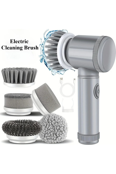 Choice Grey New Cordless Spin Scrubber Electric Rechargeable 5 in 1 Brush Hea...