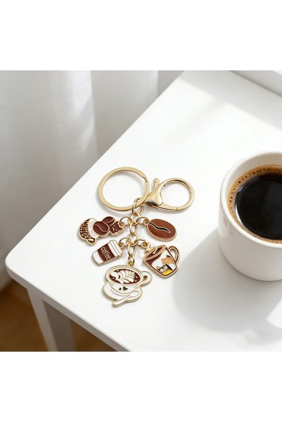 Choice Keychain 1PC round Metal Coffee Keychain Fashionable Bag & Car Keys Ac...