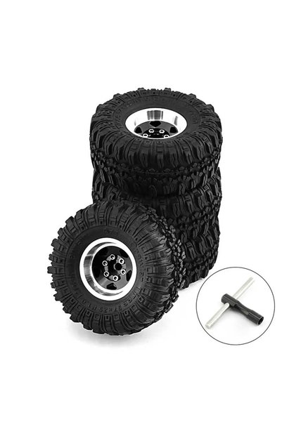 Choice A3 4pcs 57mm Metal 1.0" Beadlock Wheel Rim Rubber Tire Set for 1/18 1/...