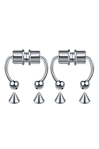 Choice3 WHITE Silver-2Pcs Fake Piercing Nose Ring Hoop Septum Non Piercing No...