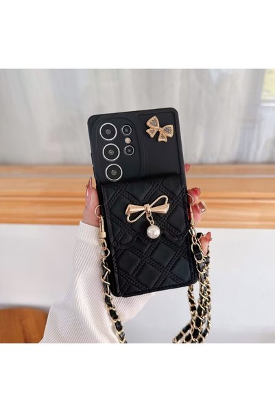 Choice50 For Galaxy S26 black 3D Bowknot Crossbody Card Holder Wallet Phone C...