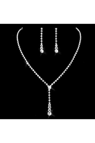 STONEFANS Stone Fans Silver Fashion Drop Crystal Jewelry Set Rhinestone Neckl...