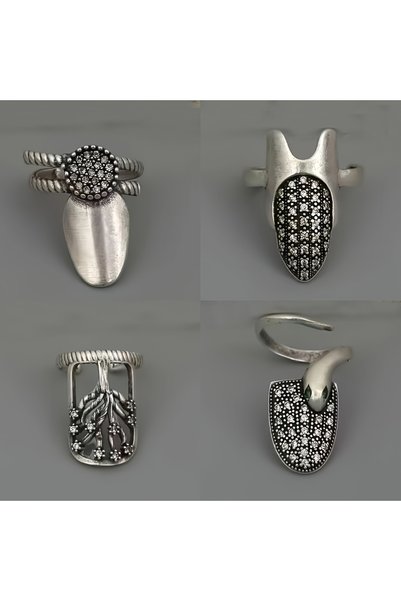 Choice resizable 4pcs-Set 4 Pack Retro Nail Ring Set - Adjustable Opening Siz...