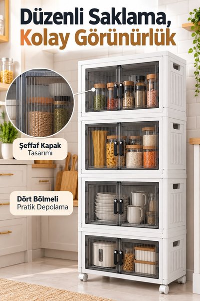 Piev Çok Amaçlı Kapaklı Portatif Istiflenebilir Tekerlekli Organizer Dolap 4 ...
