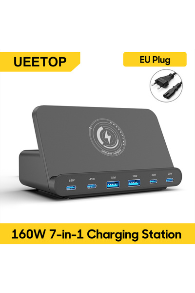 Choice قابس الاتحاد الأوروبي Ueetop 160 واط محطة شحن USB شحن لاسلكي 65 واط PD...