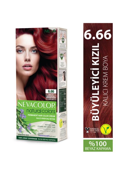 Neva Color Natural Colors 6.66 BÜYÜLEYİCİ KIZIL Kalıcı Krem Saç Boyası Seti