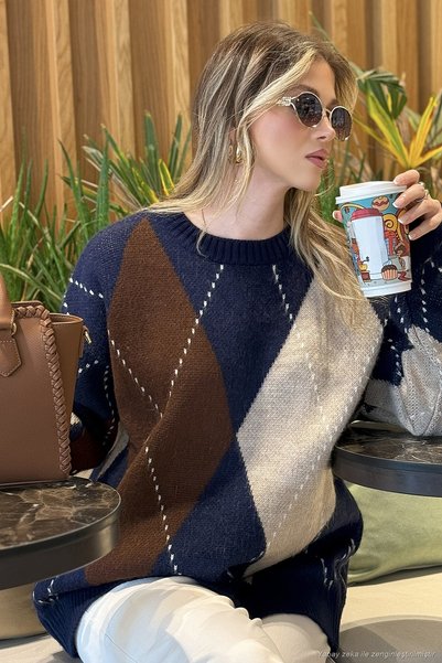 Lela Oversize Fit Crew Neck Πουλόβερ με σχέδιο Βαλκανίας Γυναικείο ΠΟΥΛΟΒΕΡ 4...