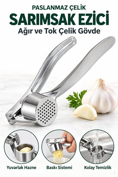 Soillium Paslanmaz Çelik Sarımsak Ezici Yuvarlak Şekilli Universal Hazneli Pr...