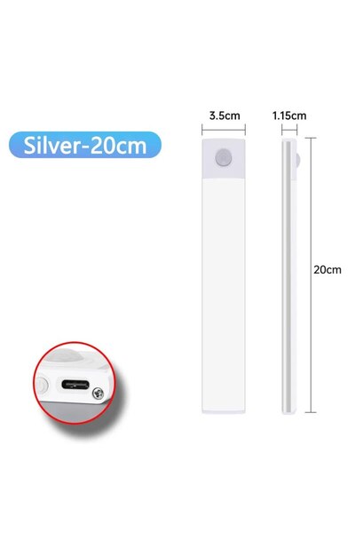 Choice مصباح خزانة LED فضي 20 سم مع مستشعر حركة قابل لإعادة الشحن من نوع USB ...